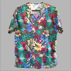 Jasco Uniform Scrub Cute Tropical Floral Print Scrub Top
